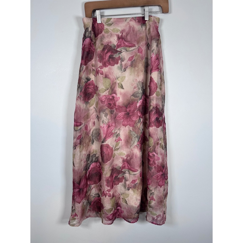 Dressbarn Maxi Skirt Women Medium Pink Floral Vintage 90s Grunge Whimsygoth